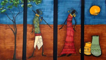  Reja Obras - pareja negra bajo la luna en 4 paneles africanos